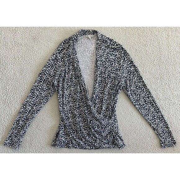 Pure Collection Wrap Blouse Stretch Top Long Sleeve All Over Print - Picture 1 of 16